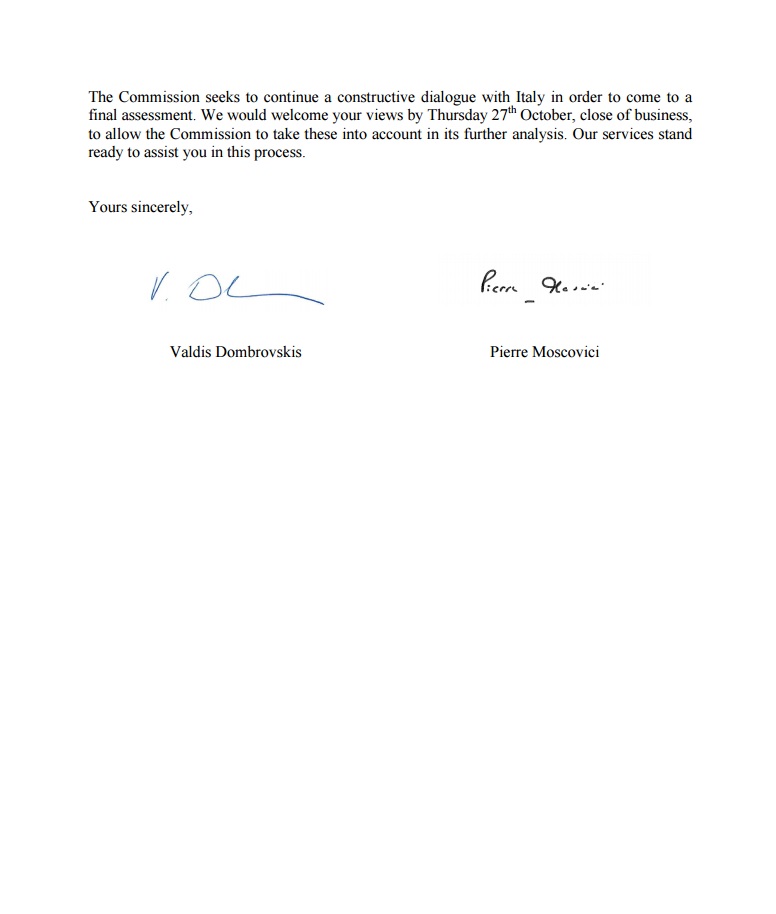 lettera Moscovici commissione europea Padoan