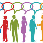 Group of social media or business people talk speech bubble link