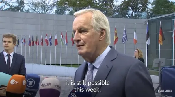 Michel Barnier oggi a Lussemburgo (immagine tratta da un video di The Guardian)