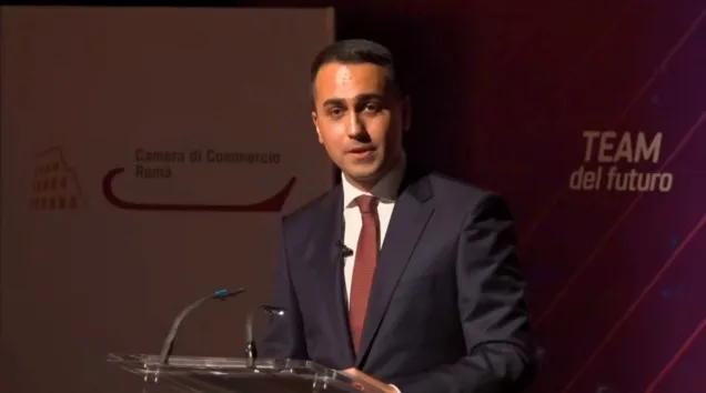 Luigi Di Maio durante il suo discorso di oggi a Roma con il quale ha annunciato di lasciare la guida politica del Movimento 5 Stelle.