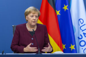 La cancelliera tedesca, Angela Merkel, al vertice dei leader. Dopo 107 summit arriva l'ora dell'ultima conferenza di Merkel [Bruxelles, 22 ottobre 2021]