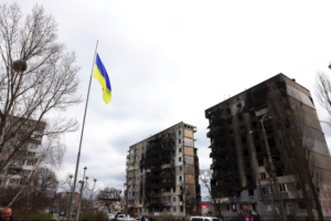 Palazzi distrutti a Borodyanca, in Ucraina. L'Europa si mobilita per dare loro nuova vita [foto: imagoeconomica]