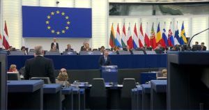 Il primo ministro irlandese, Micheal Martin, nel suo discorso al Parlamento europeo [Strasburgo, 8 giugno 2022]