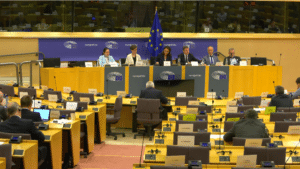 Il presidente dell'Eurogruppo, Paschal Donohoe, in audizione in commissione Affari economici del Parlamento Ue