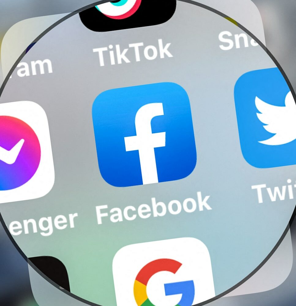 This photograph taken on March 23, 2022, shows the logo of US social media platform Facebook displayed on a tablet in Lille, northern France. (Photo by DENIS CHARLET / AFP)