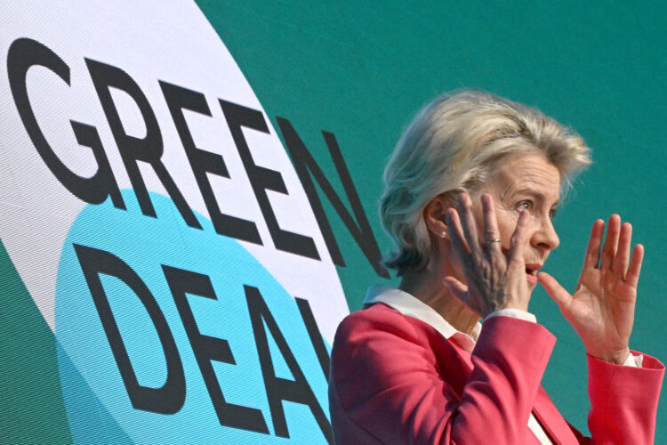 President of the European Commission Ursula von der Leyen delivers her speech during the Green Deal Summit 2023 on  September 26, 2023 in Prague, Czech Republic. The European Green Deal, approved in 2020, is "the European Unions response to the climate and environmental-related challenges" and includes a "growth strategy that aims to transform the EU into a fair and prosperous society, with a
modern, resource-efficient and competitive economy where there are no net emissions of greenhouse gases in 2050, where the environment and health of citizens are protected, and where economic growth is decoupled from resource use", according to the European Commission. (Photo by Michal Cizek / AFP)