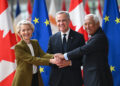 Ursula von der Leyen, Mark Carney e Antonio Costa al summit Ue-Canada, 23/06/25