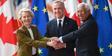 Ursula von der Leyen, Mark Carney e Antonio Costa al summit Ue-Canada, 23/06/25