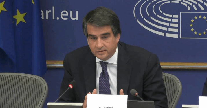 Il vicepresidente esecutivo della Commsisione europea, Raffaele Fitto, in commissione Sviluppo delle regioni del Parlamento europeo [Bruxelles, 17 luglio 2025]