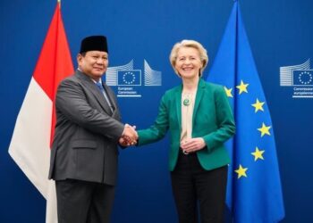 Il presidente dell'Indonesia,  Prabowo Subianto, con la presidente della Commissione europea, Ursula von der Leyen [foto: European Commission]