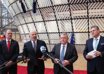 Jamieson Greer, Howard Lutnick, Lars Rasmussen, Maros Sefcovic [Credits: Council of the EU]