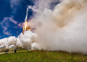 A United Launch Alliance (ULA) Atlas V rocket lifts off from Florida's Cape Canaveral Space Force Station on October 6, 2023 in Cape Canaveral, FL. The Atlas V rocket is carrying the first two prototype satellites for Amazon's Project Kuiper broadband constellation on October 6, 2023. (Photo by Alex G Perez/AGPfoto/Sipa USA, via IPA agency)