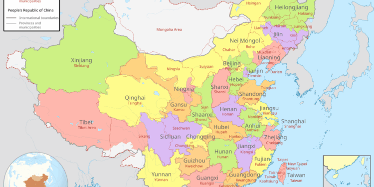 La divisioni amministrativa della Repubblica popolare cinese. Pechino considera Taiwan una sua regione [foto:
Milenioscuro/Wikimedia Commons]