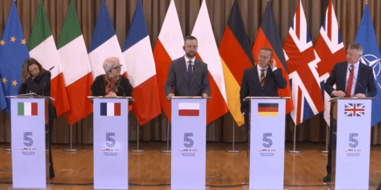 I ministri della Difesa del gruppo 'E5' [Cracovia, 20 febbraio 2026]