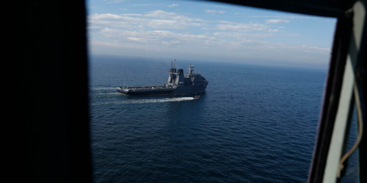 Mandatory Credit: Photo by Iranian Army Office/ZUMA Press Wire/Shutterstock (14863715aq)
Naval ships from Iran and Azerbaijan conducte a maneuver in the Caspian Sea. Iran and the Republic of Azerbaijan have begun combined rescue and relief exercises in the Caspian Sea. The two-day drill, hosted by the Iranian Navy, is taking place in Bandar Anzali under the slogan ''Cooperation for Peace and Friendship.'' Azerbaijani naval vessels, including the rescue and relief ships G129 and A640, have entered Iranian waters to participate. The aim of AZIREX2024 is to strengthen sustainable security in the region and expand multilateral cooperation, showcasing the countries' goodwill and ability to jointly support peace and maritime security.
Iran and Azerbaijan joint military drill, Caspian Sea - 04 Nov 2024
