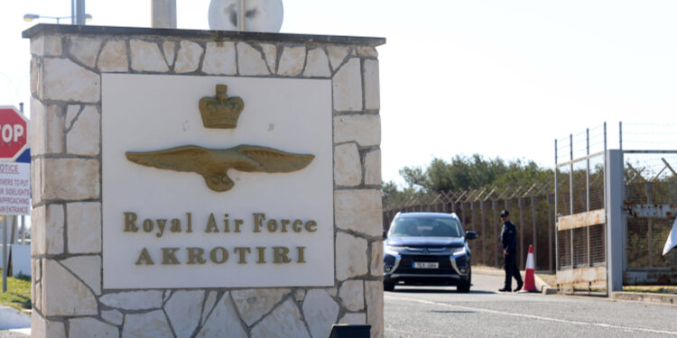 (260302) -- NICOSIA, March 2, 2026 (Xinhua) -- This photo taken on March 2, 2026 shows the entrance of the RAF (Royal Air Force) base in Akrotiri, Cyprus. The British air base at Akrotiri on the southern coast of Cyprus was hit by a drone early Monday, base authorities and the Cypriot government said. (Photo by George Christophorou/Xinhua) - George Christophorou -//CHINENOUVELLE_CHINE12131/Credit:CHINE NOUVELLE/SIPA/2603021911