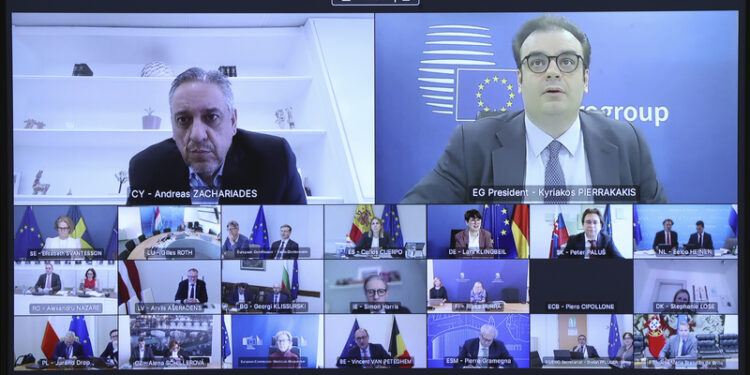 La video riunione dell'Eurogruppo [27 marzo 2026. Foto: European Council]