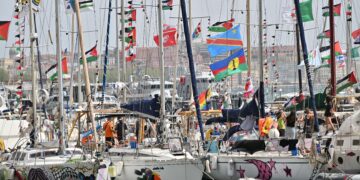 Napoli, navi della Flotilla nel porto di Napoli dirette a Gaza. Fonte: IPAagency