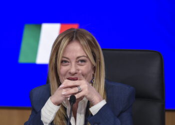 La presidente del Consiglio, Giorgia Meloni, dopo la conferenza stampa per il decreto 1 maggio [Roma, 28 aprile 2026. Foto: Alessia Minelli/imagoeconoomica]