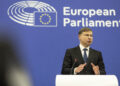 Il commissario europeo per l'Economia, Valdis Dombrovskis al Parlamento europeo di Strasburgo. Fonte: Servizio audiovisivo dell'Unione europea