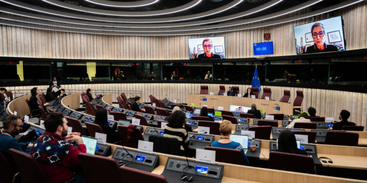 Scambio di informazioni della Delegazione per le relazioni con la Palestina (DPAL) con relatrice speciale delle Nazioni Unite sulla situazione dei diritti umani nei territori palestinesi occupati dal 1967, Francesca Albanese, 2025. Crediti: Parlamento europeo