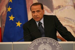 Conferenza stampa del presidente del Consiglio, Silvio Berlusconi, il 18 agosto 2008 sulla questione Alitalia. Fonte: Ipa Agency