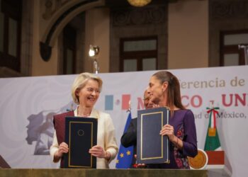 La presidente della Commissione europea, Ursula von der Leyen, e la presidente del Messico, Claudia Sheinbaum. Source: EC - Audiovisual Service. Photographer : Dati Bendo