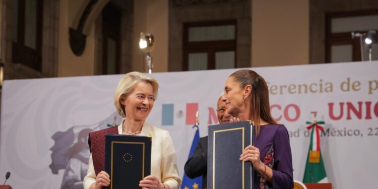 La presidente della Commissione europea, Ursula von der Leyen, e la presidente del Messico, Claudia Sheinbaum. Source: