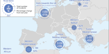 Numero di attraversamenti irregolari da gennaio ad aprile 2026. Source: Frontex