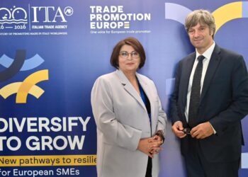 La Presidente di Trade Promotion Europe, Vasso Kyrkou con il Presidente di ICE Matteo Zoppas. (Foto: ITA)