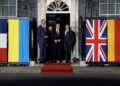 Da sinistra: il cancelliere tedesco Friedrich Merz, il presidente ucraino Volodymyr Zelensky, il premier britannico Keir Starmer e il presidente francese Emmanuel Macron [Londra, 7 giugno 2026. Foto: Lauren Hurley / No 10 Downing Street, via imagoeconomica]
