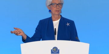 Christine Lagarde, presidente della Banca centrale europea, a Francoforte sul Meno [Foto: Imagoeconomica]