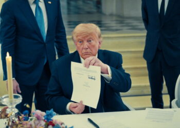 Il presidente USA, Donald Trump, firma un accordo a Versailles (17 giugno 2026). Source: Imagoeconomica