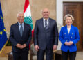 Il presidente della Repubblica libanese, Joseph Aoun, insieme al presidente del Consiglio europeo, Antonio Costa, e alla presidente della Commissione Europea, Ursula von der Leyen (Fonte: EC - Audiovisual Service)