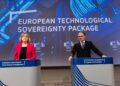La vicepresidente esecutiva per Sovranità tecnologica, sicurezza e democrazia, Henna Virkkunen, e il commissario europeo all'Energia, Dan Jorgensen, in conferenza stampa (3 giugno 2026). Source: EC - Audiovisual Service