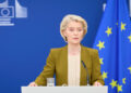 La presidente della Commissione Europea, Ursula Von der Leyen, durante la conferenza stampa odierna (Fonte: EC - Audiovisual Service)