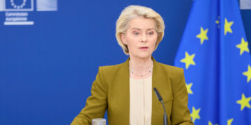 La presidente della Commissione Europea, Ursula Von der Leyen, durante la conferenza stampa odierna (Fonte: EC - Audiovisual Service)