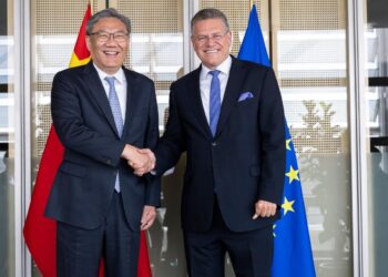 Il commissario europeo al Commercio, Maroš Šefčovič, e il ministro cinese per il Commercio, Wang Wentao. Source: EU Commission