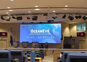 La sala stampa di Palazzo Berlaymont dove è avvenuta la presentazione di OceanEye Fonte : Eunews]