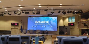 La sala stampa di Palazzo Berlaymont dove è avvenuta la presentazione di OceanEye Fonte : Eunews]