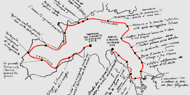 Foto dell'itinerario di viaggio di Carnovalini e Rastello tratta dal libro 'Due nonni a piedi nella nostra Europa'.