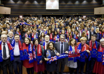 Il saluto dell'Eurocamera agli eurodeputati britannici il 29 gennaio 2020. Source: Imagoeconomica