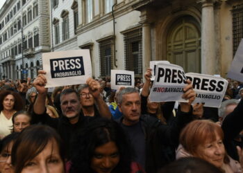 Presidio per la libertà di stampa a Roma, 2025. Crediti:Sara Minelli via Imagoeconomica