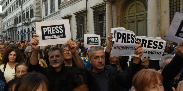 Presidio per la libertà di stampa a Roma, 2025. Crediti:Sara Minelli via Imagoeconomica