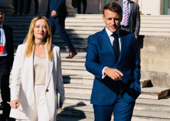 LA PRESIDENTE DEL CONSIGLIO GIORGIA MELONI, EMMANUEL MACRON PRESIDENTE DELLA REPUBBLICA FRANCESE (Antibes, 25 giugno 2026). Imagoeconomica