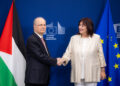Da sinistra a destra il primo ministro dell'Autorità Nazionale Palestinese, Mohammad Mustafa, e la Commissaria europea per il Mediterraneo,Dubravka Šuica. Crediti: Commissione europea