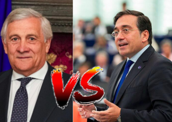 Il ministro degli Esteri, Antonio Tajani (sinistra) e l'omologo di Spagna, José Manuel Albares. Tra i due è scontro sui migranti