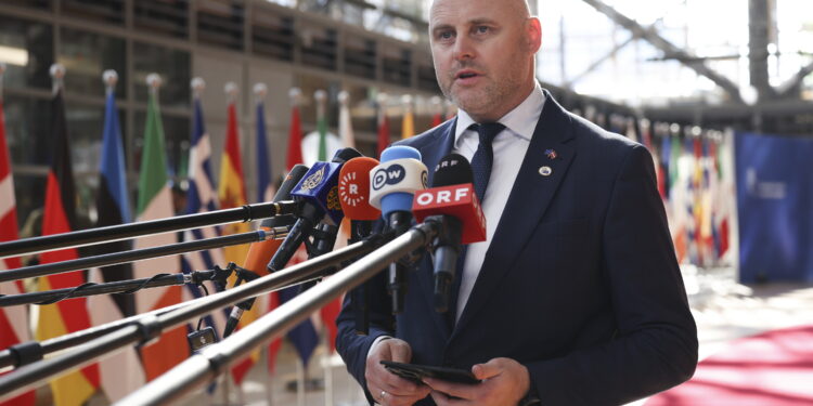 Il primo ministro della Lettonia, Andris Kulbergs al Consiglio europeo di Bruxelles di giugno 2026. Crediti: Sophie Hugan via Imagoeconomica