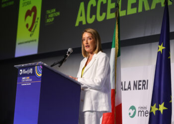 La presidente del Parlamento europeo, Roberta Metsola, al Meeting di Rimini 2026. Crediti: Alessandro Amoruso via Imagoeconomica