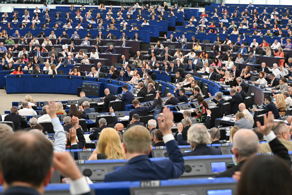 European Parliament plenary session in Strasbourg during the European Democracy Shield debate, September 15, 2026